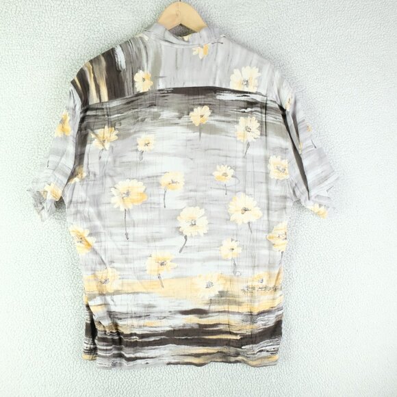 Jams World Shirt Mens Medium Gray Yellow Coal Flower Hawaiian Rayon Made Hawaii - Picture 3 of 10
